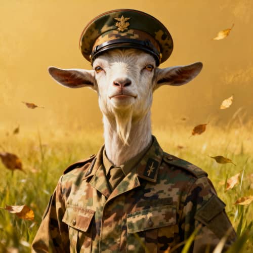 Defiant Military Goat in Uniform