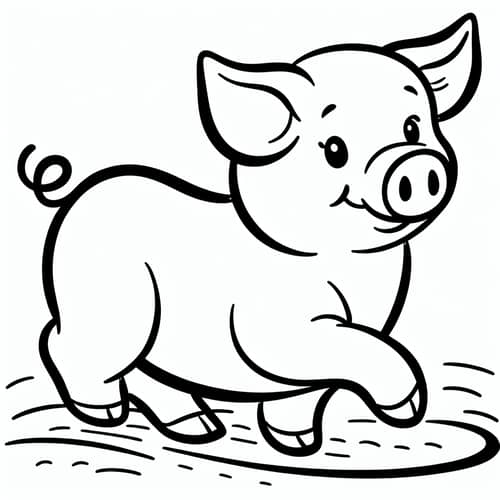 Playful Pig Coloring Page | Simple Cartoon Illustration