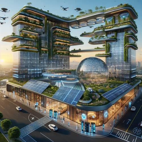 Futuristic Hotel with Solar Panels and Vertical Gardens