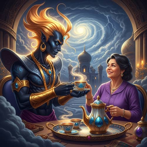 Jinn Enjoying Tea Together