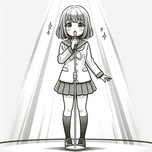 Passionate Young Girl Singing in Japanese School Uniform