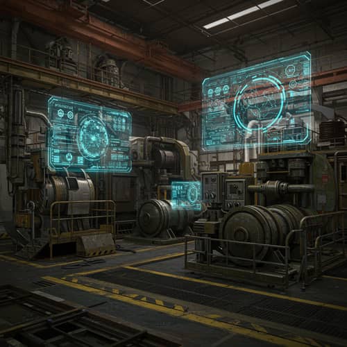 Futuristic Cyberpunk Factory with Holograms