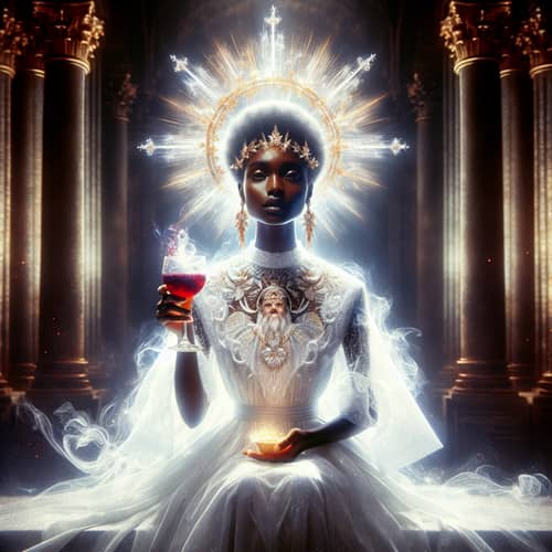 Divine African Woman on Throne in New Jerusalem | Ethereal Gown & Celestial Crown