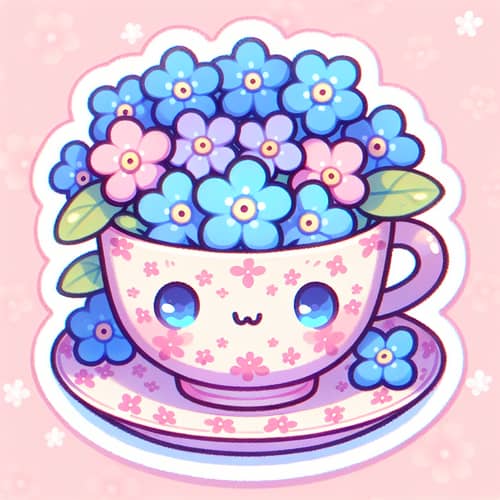 Charming Teacup and Saucer Sticker Logo | Pastel Kawaii Art