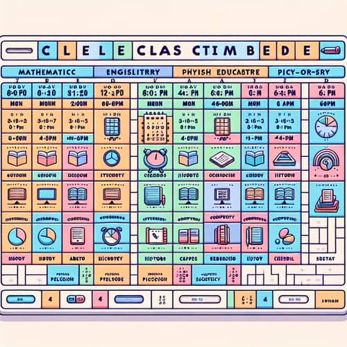 Color-Coded College Class Timetable for Easy Recognition
