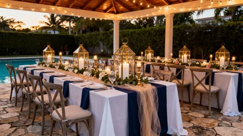 Elegant Miami Poolside Dinner Party Setup Elegant Miami Poolside Dinner Party Setup