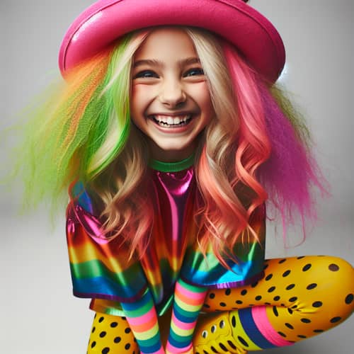 Happy Blond Girl in Flashy Outfit | Colorful Style