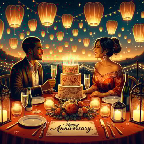 Romantic Anniversary Celebration with Sparkling Wine and Cake