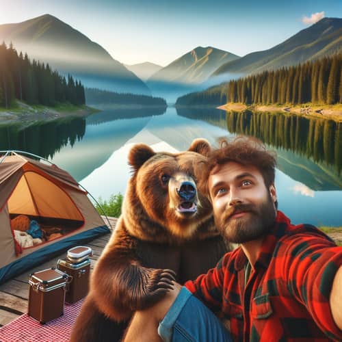 Selfie with Bear in the Mountains | Camping Adventure