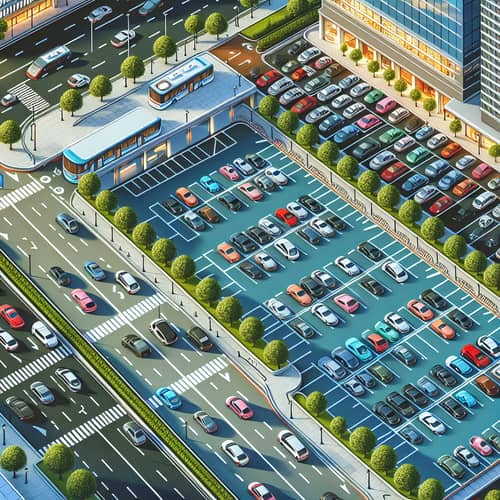 Urban Car Park with Diverse Vehicles | City Road Scene