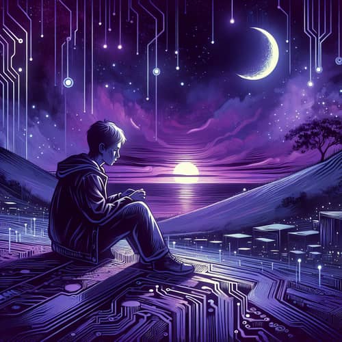 Night Violet Painting - Asperger's Syndrome in Hi-Tech Style