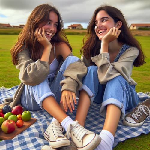Spanish Teenage Girls Relaxing on Grass | Casual Picnic Scene