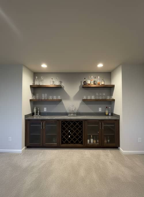 Stylish Dry Bar with Open Shelving Ideas