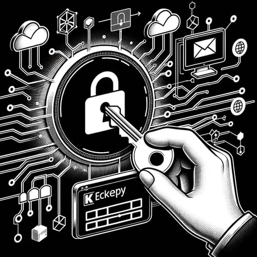 Encrypted Message Sent Through Network - Black and White Vector Image