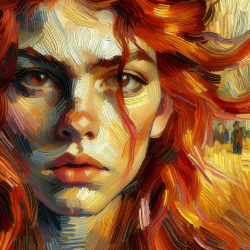 Vibrant Red-Haired Woman | Impressionist Painting Style