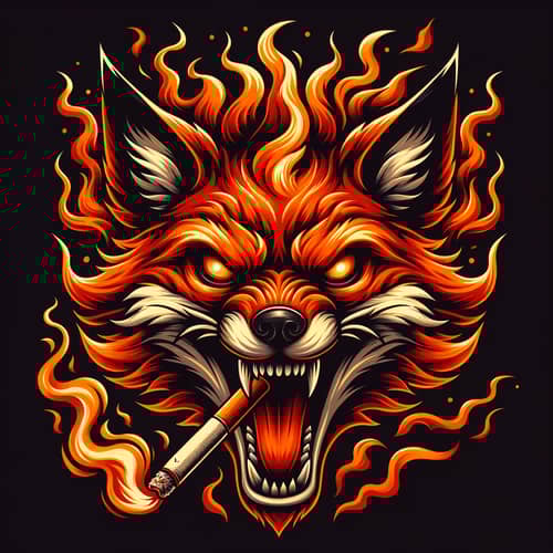 Fire-Like Aggressive Fox with Cigarette Alone