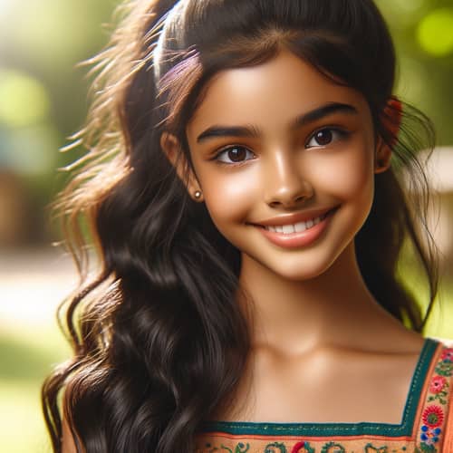 Young South Asian Girl in Traditional Dress | Smiling Brightly