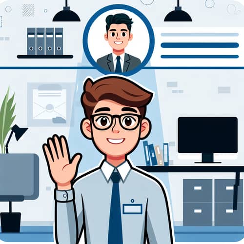 Welcoming Cartoon Character in Office Setting