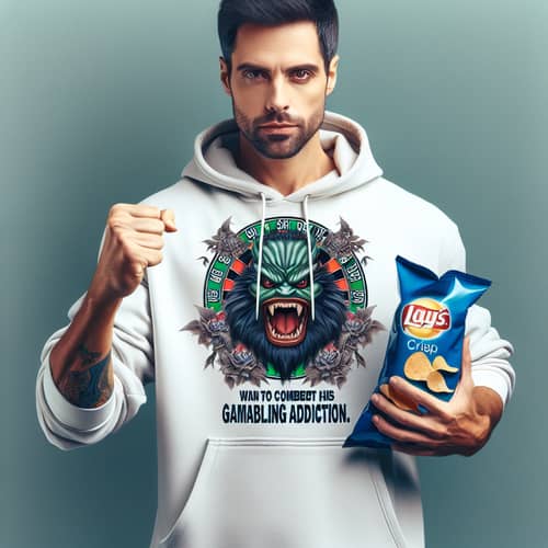 Overcome Gambling Addiction: Determined Man in MRBeast Hoodie