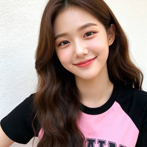 Korean Girl in Black and Pink T-Shirt Korean Girl in Black and Pink T-Shirt