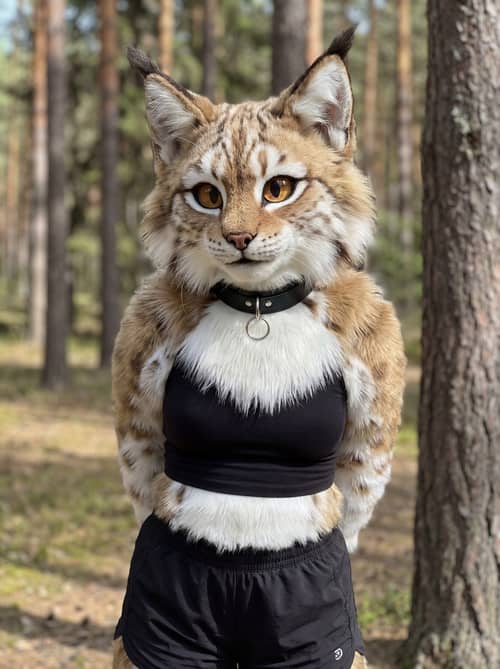 Stylish Anthropomorphic Lynx-Cat with Fluffy Features Stylish Anthropomorphic Lynx-Cat with Fluffy Features