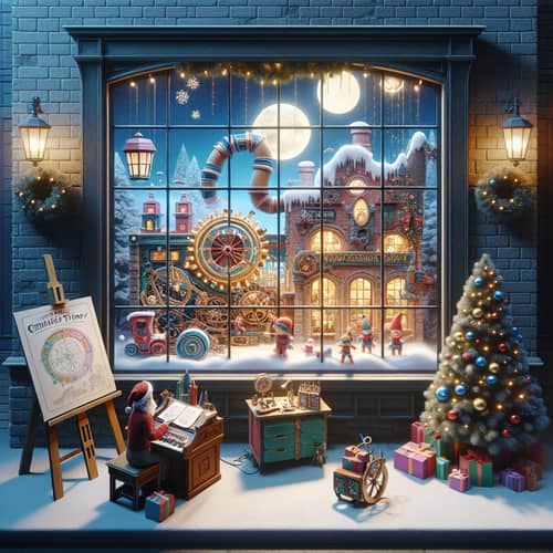 Magical Christmas Window Display with Elf-Run Toy Factory