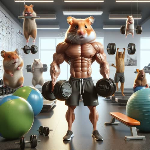 Muscular Hamster lifting Dumbbells in Gym | Fitness Animals Scene