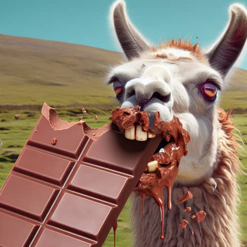 Funny Llama Enjoying Chocolate Treat