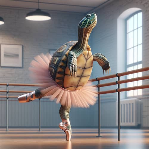 Tutu-Wearing Turtle in Classical Dance Ballet Class