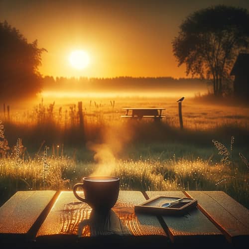 Tranquil Morning Scene with Sunlight and Coffee
