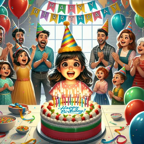 Colorful Birthday Celebration with Happy Birthday Cake