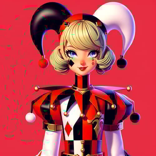 Playful Jester Female Character with Bold Style