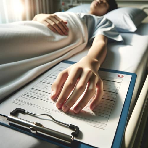 Teenager's Hand Resting on Hospital Bed | Medical Care Scene