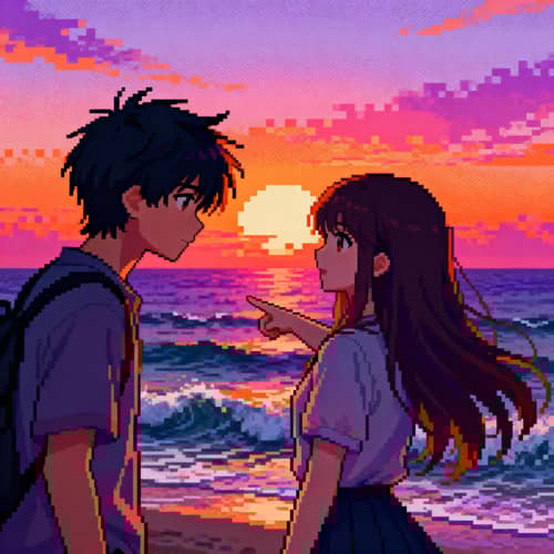 Anime Couple at Sunset - 16-Bit Pixel Art Anime Couple at Sunset - 16-Bit Pixel Art