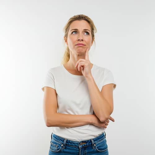 Thoughtful 40-Year-Old Woman in Casual Attire