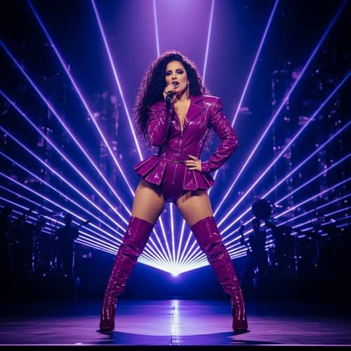 Spanish Singer in Flashy Purple Outfit on Stage