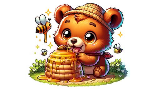 Mischievous Brown Bear Stealing Honey - Vibrant Cell Shading Art