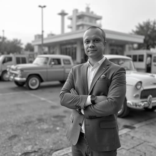 Classic 1950s Diner & TOK Man in Black and White