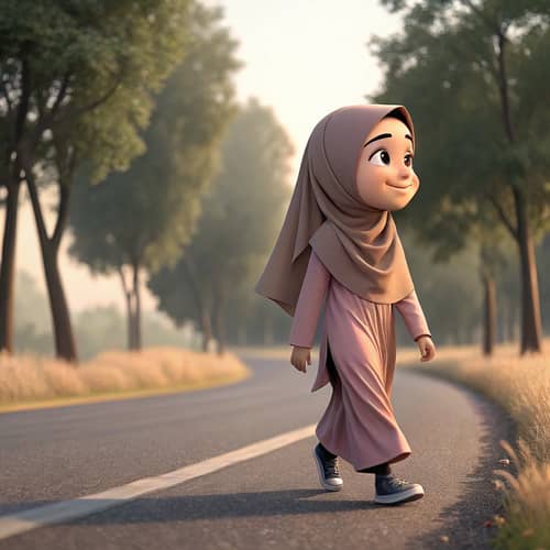 Young Muslim Girl in Hijab: 3D Cartoon Style