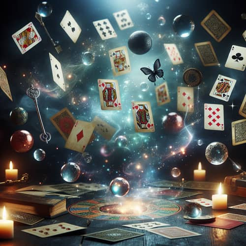 Dark Magical Background with Flying Playing Cards