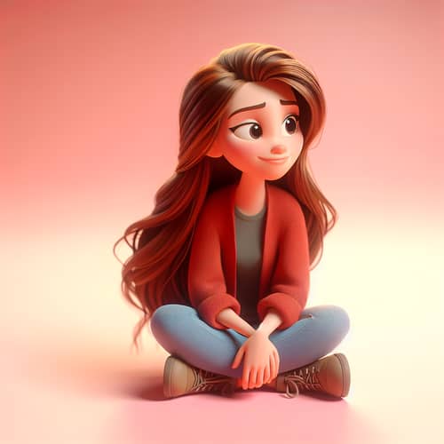 Pixar Style Woman with Long Hair Sitting