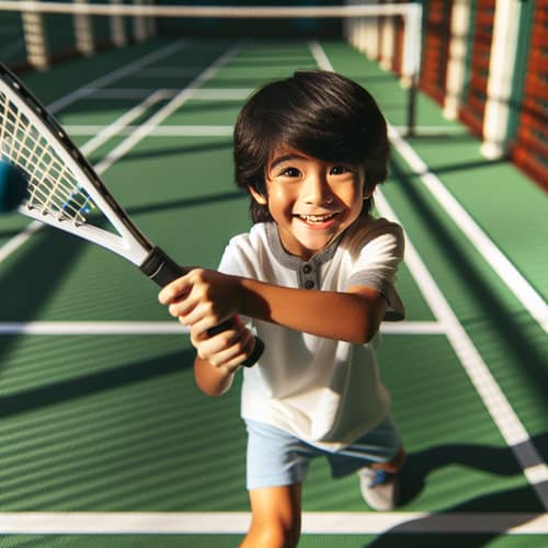 Meet Kai: South Asian Boy Playing Racquetball with Concentration and Joy