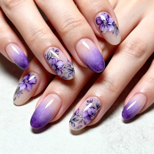 Elegant Purple Nail Design with Floral Accents