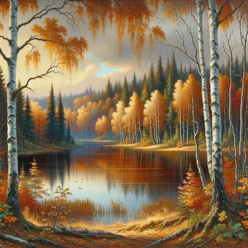Autumn Birch Tree Forest Landscape