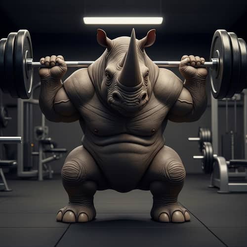 3D Rhinoceros Squatting with Barbell Character