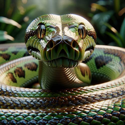 Captivating Olive Green and Brown Python Ready to Strike