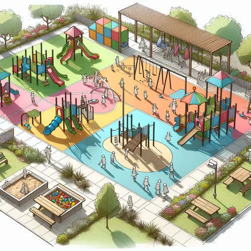 Modern Children's Playground with Three Play Zones