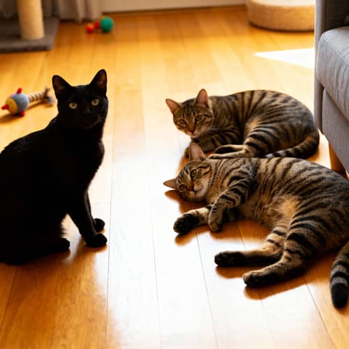 Black Cat and Tabby Cats: Feline Friends