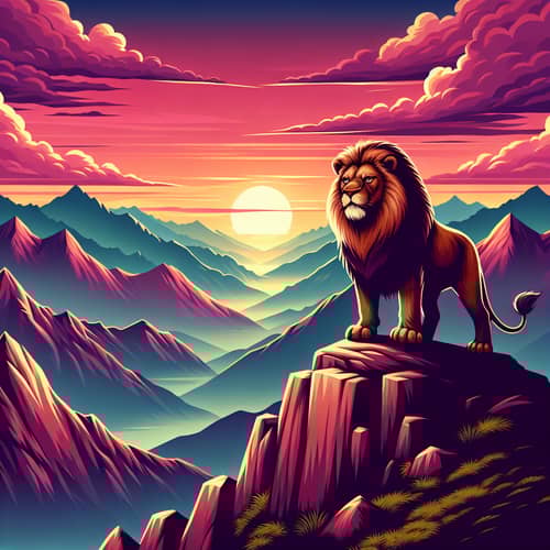 Lion Standing on Mountain - Majestic Wildlife Scene