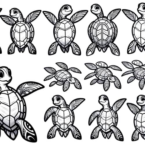 Polynesian Inspired Turtle Poses | Vector Line Art Design